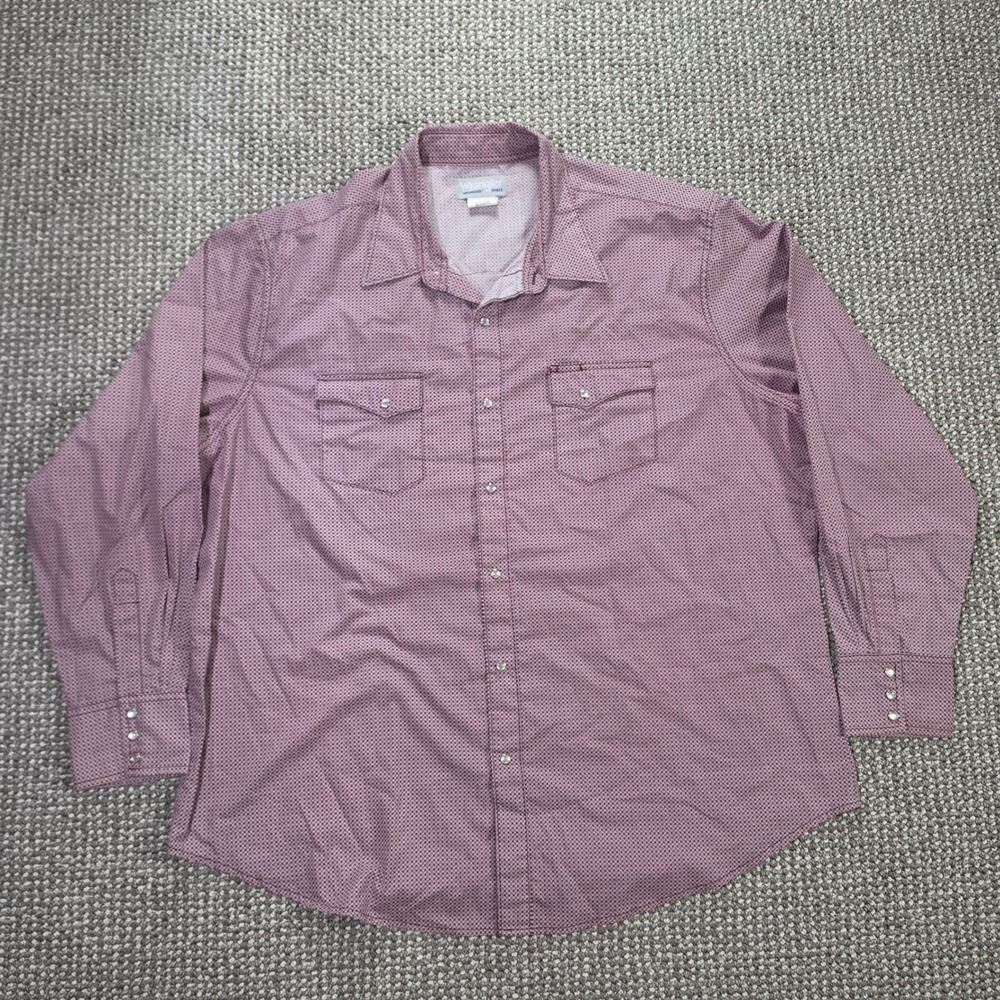 Wrangler Wrancher Pearl Snap Shirt Mens XXL Maroon Geometric Western MTW1392